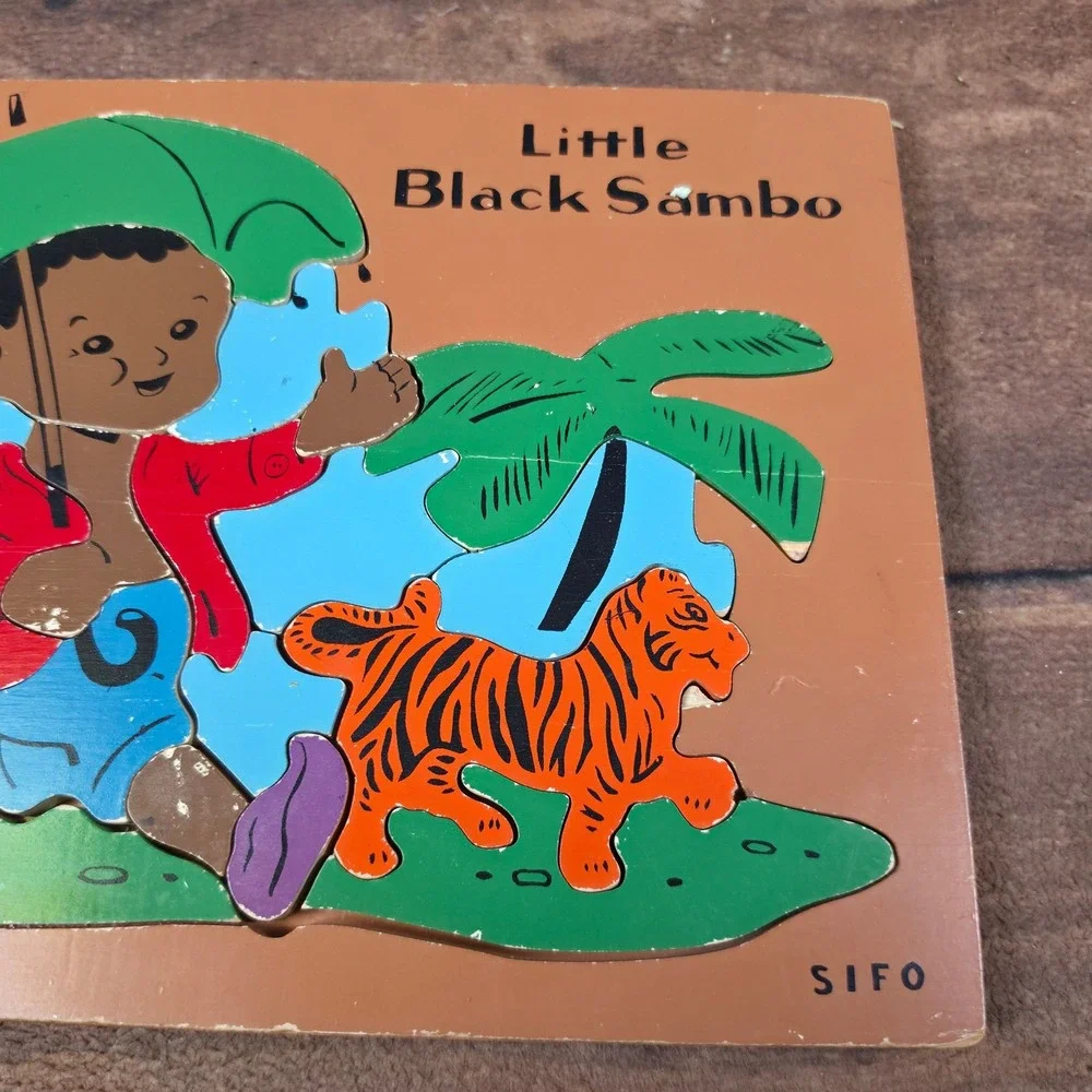 Sifo Little Black Sambo Wooden Inlay Puzzle Kids Multicolor Good Vintage Tray